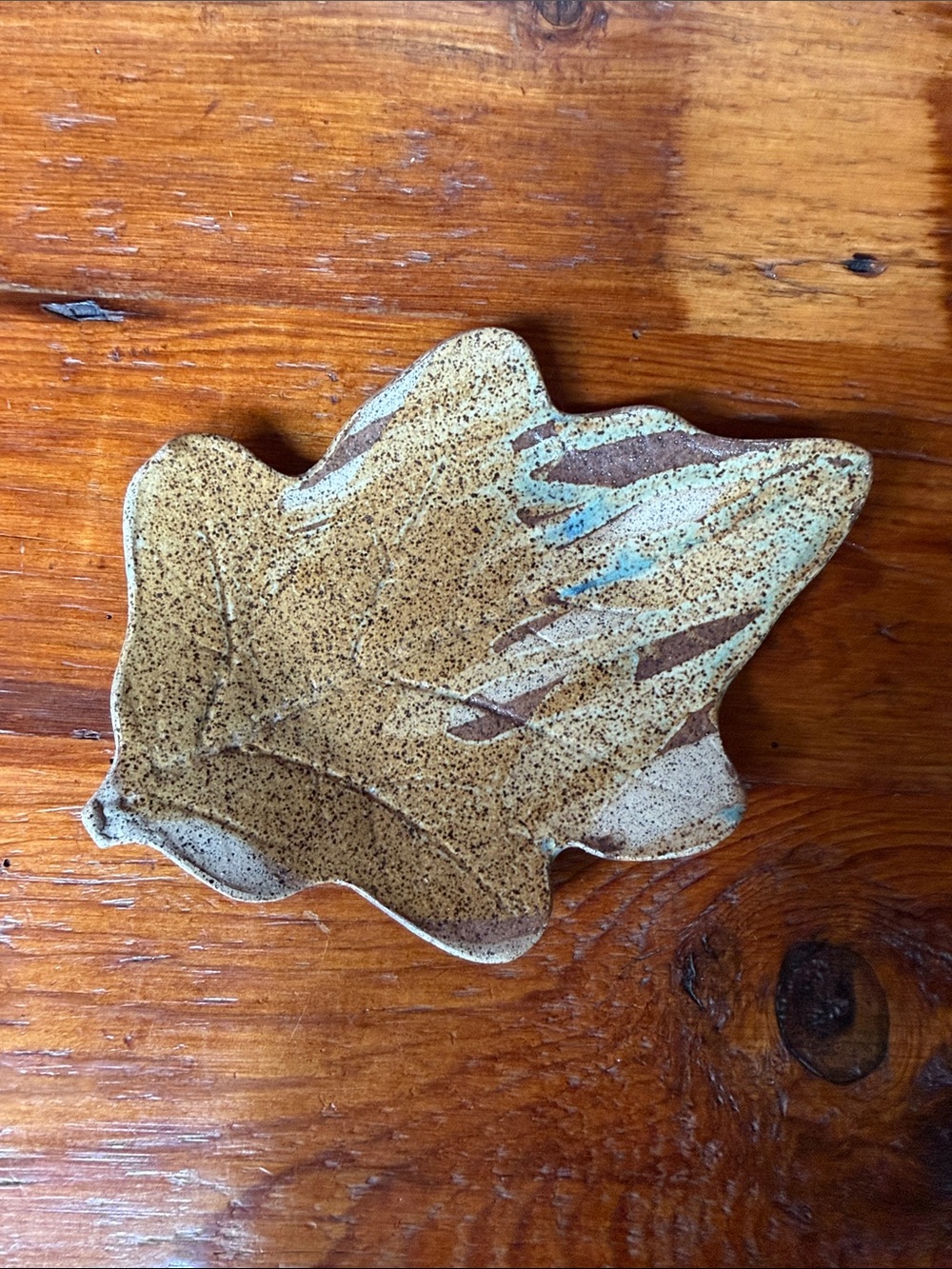 🍂 Handcrafted Ceramic Leaf Dish in Speckled Tan and Brown